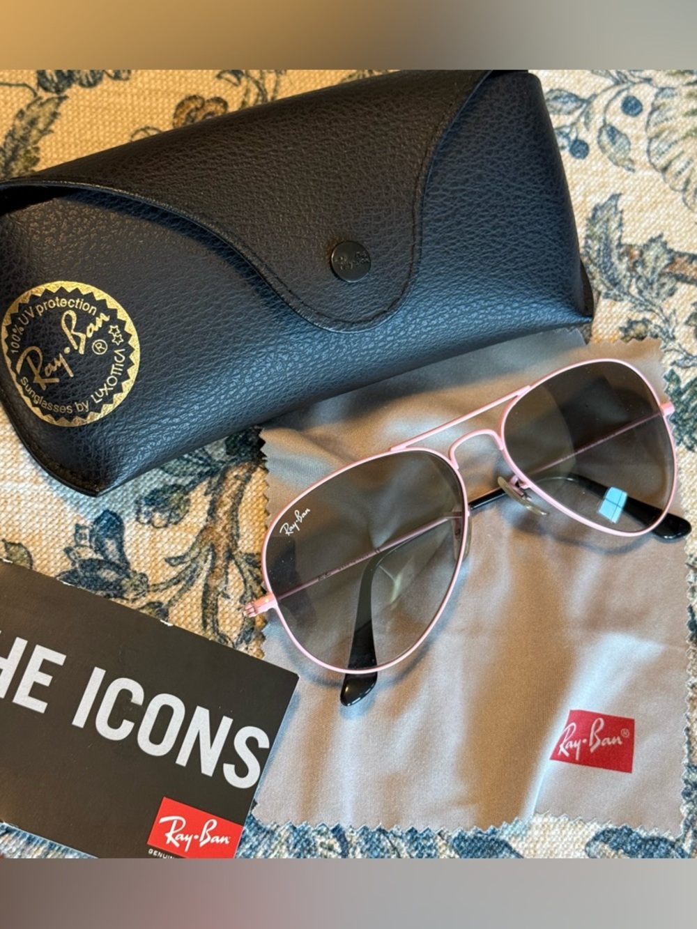 Ray-Ban Pink Metal Aviator Sunglasses with Gray Lenses